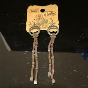 Justin Boots Brown Leather Earrings with Silver Accents